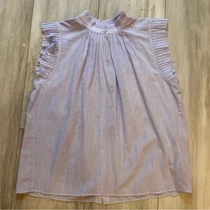 Frame Pinstripe Lightweight Cotton Sleeveless Pleated Ruffle Workwear Top, Small